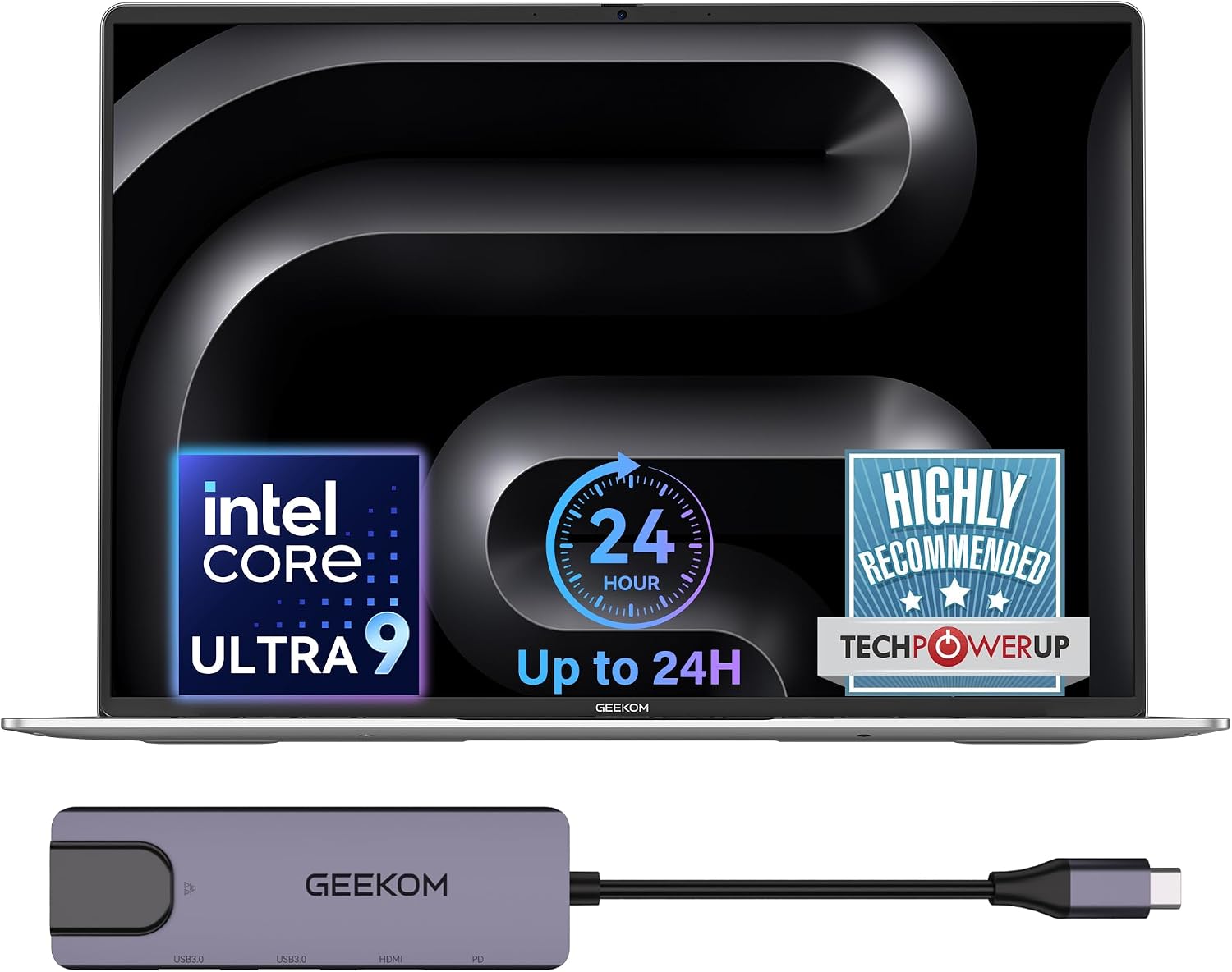 GEEKOM GeekBook M16 Laptop, Up to 24H, 55W Sustained Power Ultra 9 Notebook
