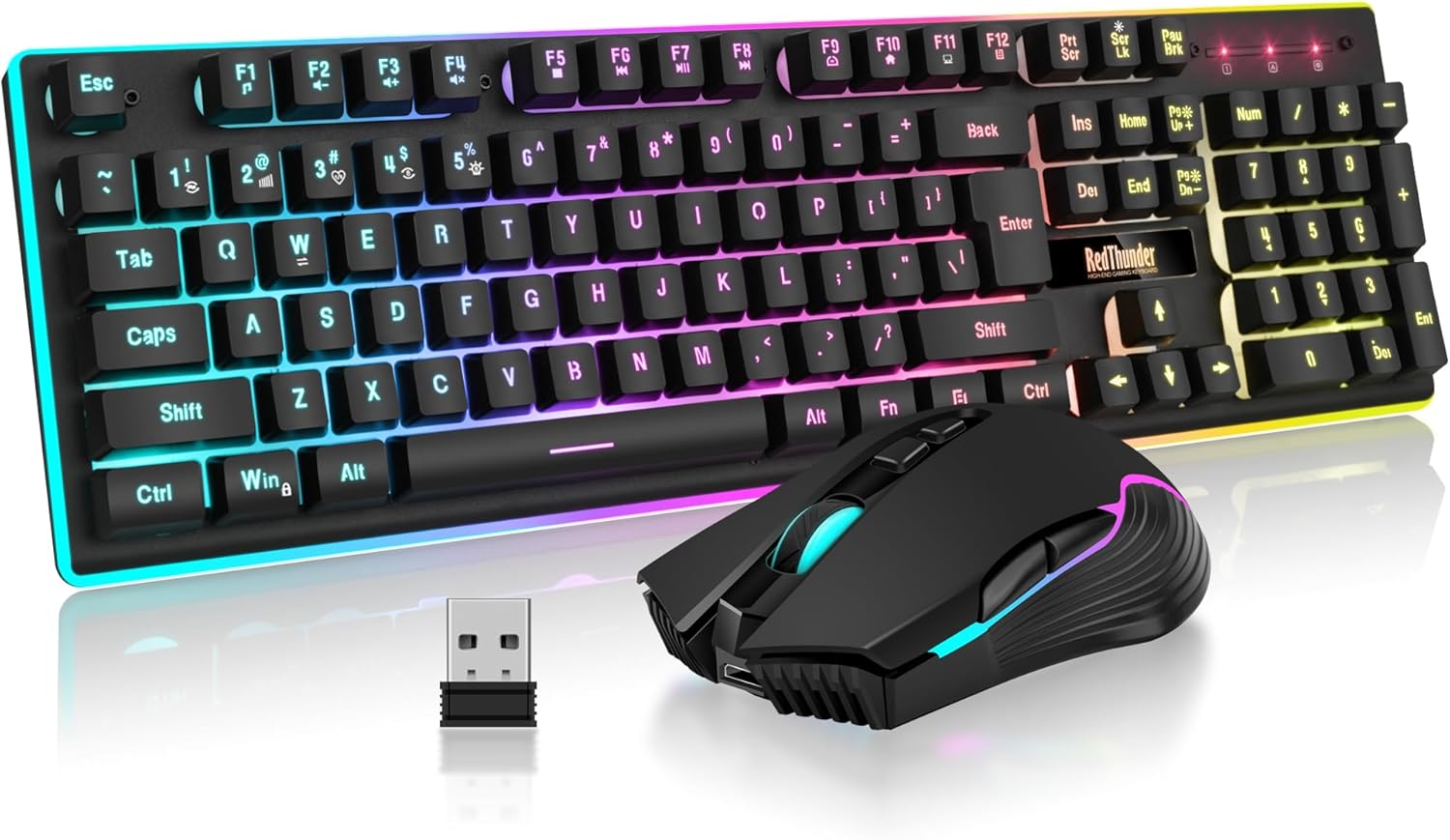 RedThunder K10 Wireless Gaming Keyboard and Mouse Combo, LED Backlit Rechargeable 3800mAh Battery, Mechanical Feel