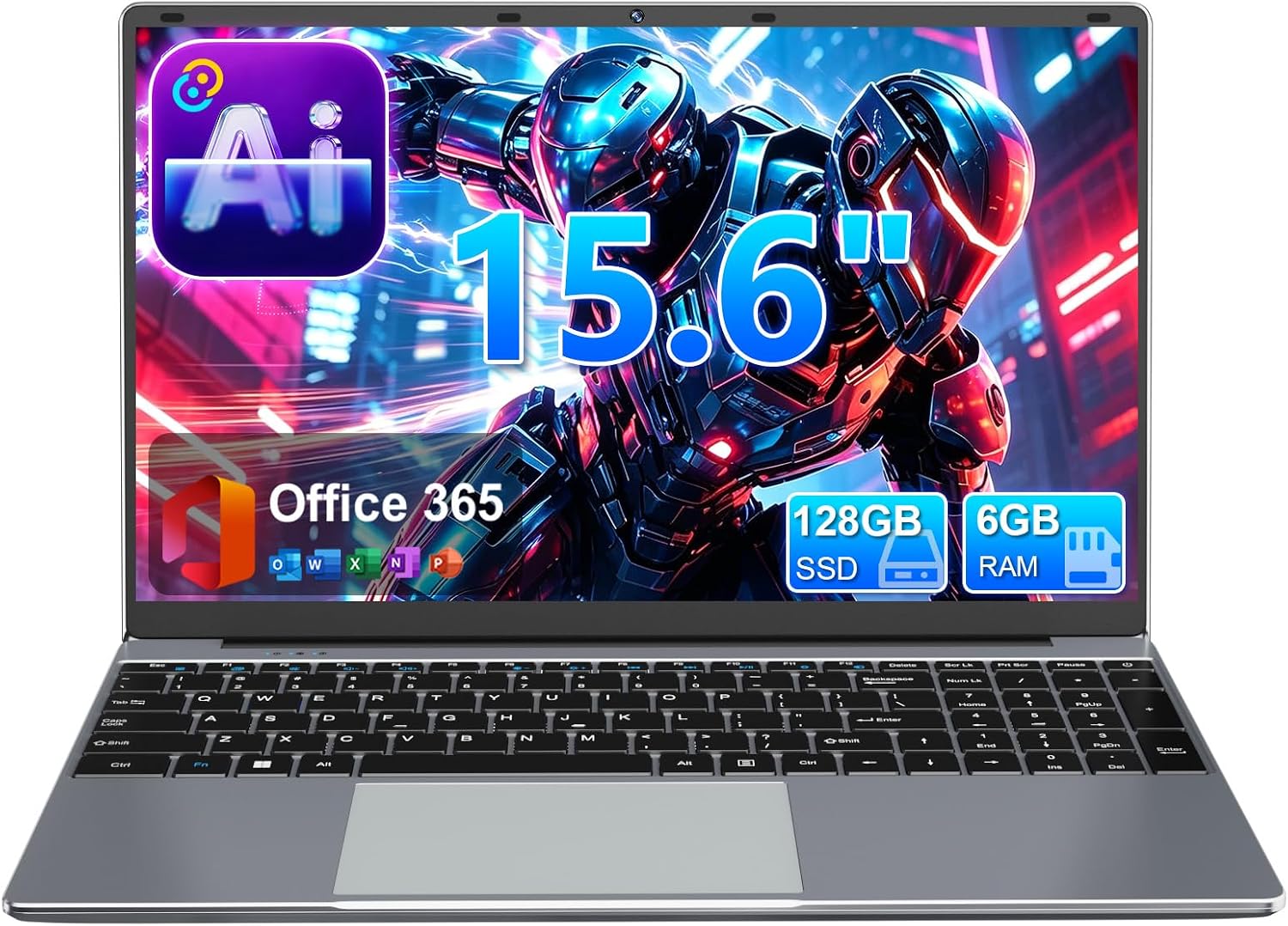 15.6" Student Laptop with AI Assistant Included, 1 Year Office 365