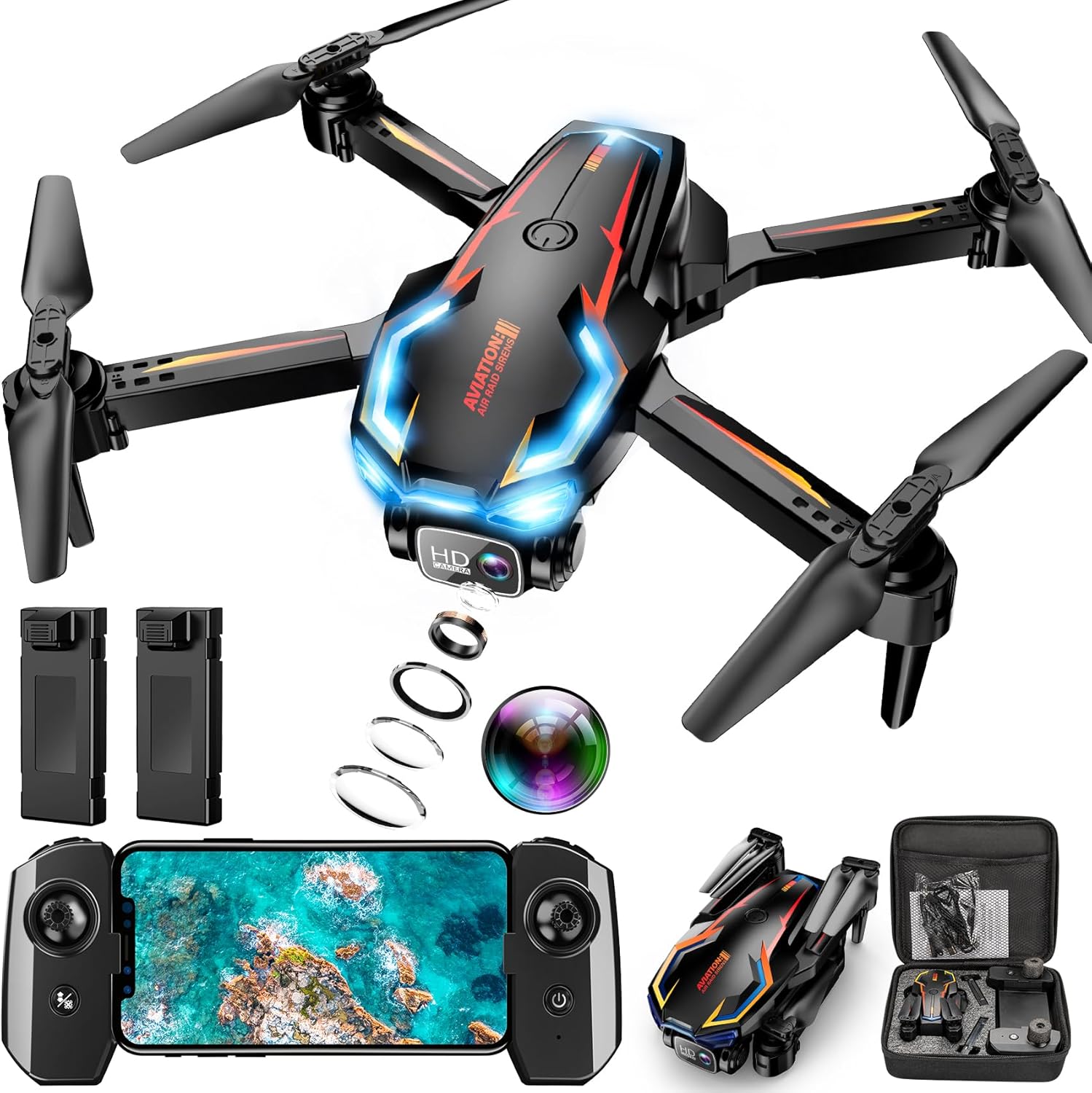 Drone with Camera for Adults, 2K HD FPV Drones with Upgrade Altitude Hold, One-Key Take Off/Landing, Speed Adjustment