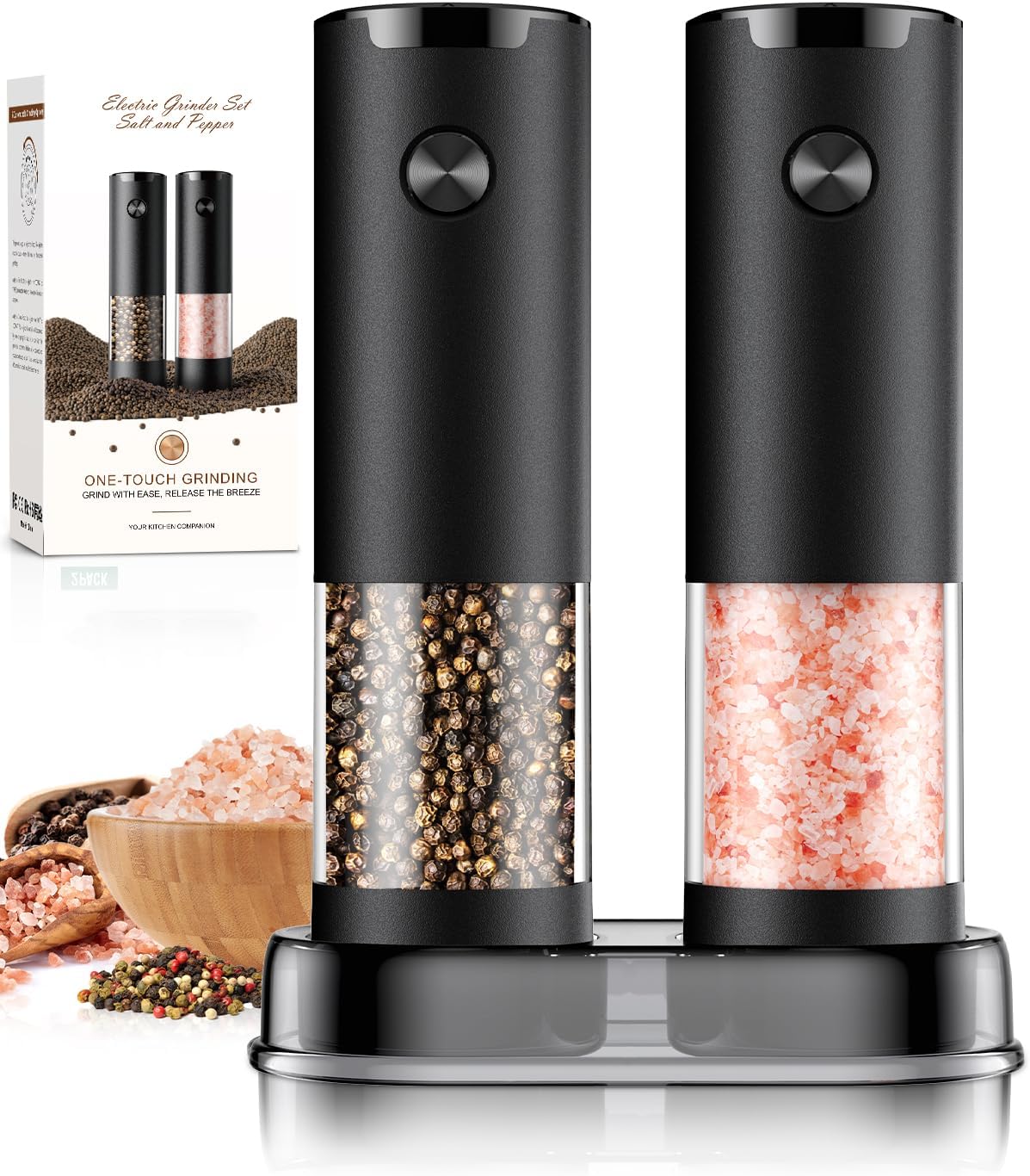 Electric Salt and Pepper Grinder Set Automatic Battery Pepper Mill Shakers Adjustable